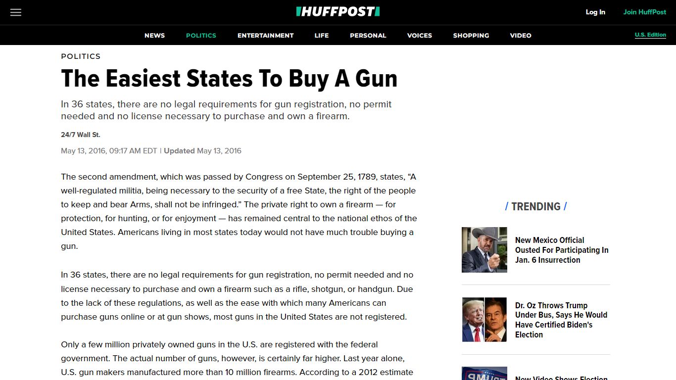 The Easiest States To Buy A Gun | HuffPost Latest News